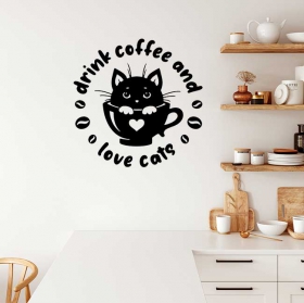 VINILOS DECORATIVOS DRINK COFFEE AND LOVE CATS