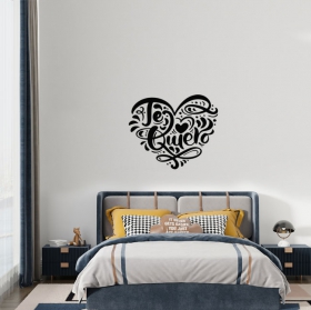 Vinilos adhesivos decorativos palabra te quiero coraz&oacute;n