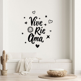 Vinilos decorativos y pegatinas de frases motivadoras vive , ríe y ama