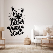 Vinilos adhesivos de gato frase la vida es mejor con un gato