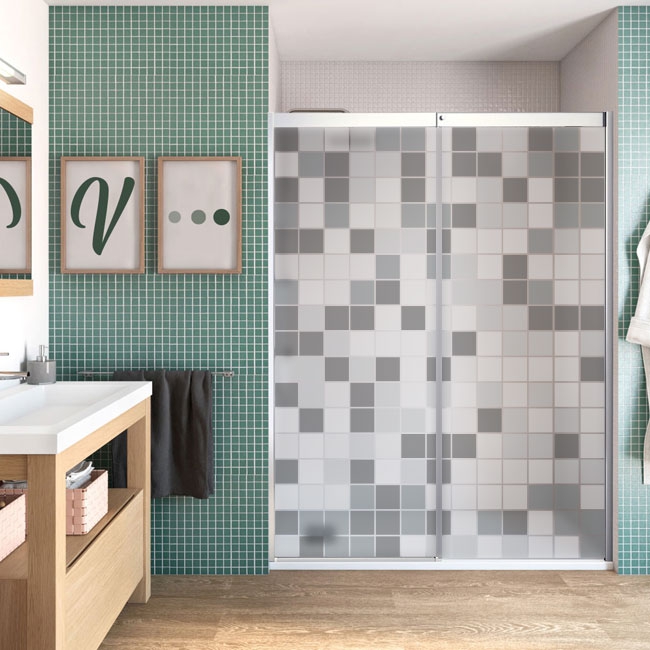 Vinilos mampara de ba&ntilde;os cuadrados colores